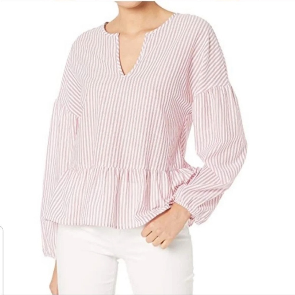 BCBGMaxAzria Striped Boho Long Sleeve Peasant Top Size M